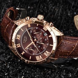 LIGE Orologio da uomo Top Brand Luxury Impermeabile 24 ore Data Orologio al quarzo Orologio da polso sportivo in pelle marrone Relogio Masculino 220530