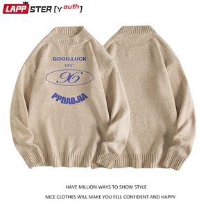 LAPPSTER-Молодежные мужские свитера в стиле Харадзюку, мужские винтажные вязаные свитера больших размеров, мужские уличные пуловеры с графическим рисунком и буквами 220812
