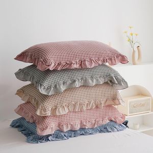 Подушка чехол корейский стиль вафельный полотенце с оборками 32s хлопок чистый цвет мягкий для дома EL путешествия на диване 2 шт. 55 * 80см Обложка
