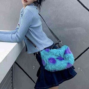 Bolsas noturnas Xiuya harajuku crossbody women 2022 outono inverno japonês kawaii bolsa de pele roxa azul para clube bolsa de cosméticos bolsa 220608