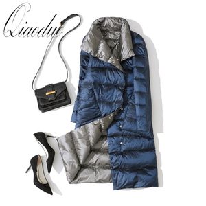 Qiaoduo Duck Down Jacket Women Winter Long Thick Defided Plaid Coat Memaly Plus Size Warm Down Farka for Women Slim Clothes 201127