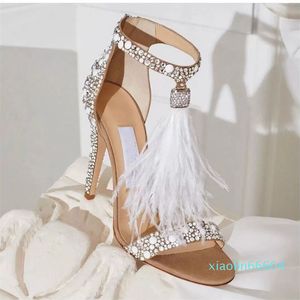 Abito per la moda per la moda Sandali nuziali da sposa sandali bianchi Crystalding tacchi a cristallo di piume Fringe perla tacchi