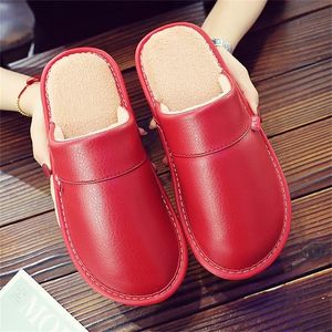 Women's indoor slippers 2020 winter leather woman soft female for home design family shoes size 35-46 in house 201130