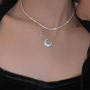 European Fashion Moon Necklace Bling Chain Two in One Stackable Crescent Pendant Necklaces for Women Female Birth Year Jewelry