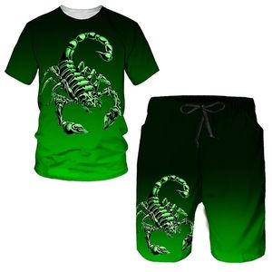 Tute da uomo T-shirt Scorpione verde da uomo Tuta/pantaloni con stampa 3D Grafica velenosa Top Grafica da strada Top Uomo/Donna Hip Hop Abito estivo maschile 220826