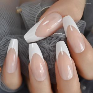 Falska naglar Long Shiny French Nail Natural Naken Full Cover Plastic Artificial Fingernails Diy Tips Manicure Ballerina Prud22