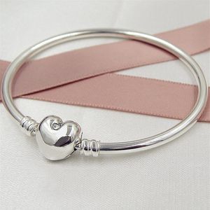 Womens Sterling Silver Bangles Fashion Classic Hearts Designer Charms Bracelets Fit Pandora Style Beads Fine Jewelry Lady Gift226e