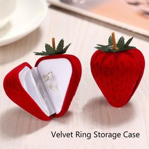 Gift Wrap Ring Storage Case Strawberry Form Velvet Jewelry Box Protector Flocking BoxGift