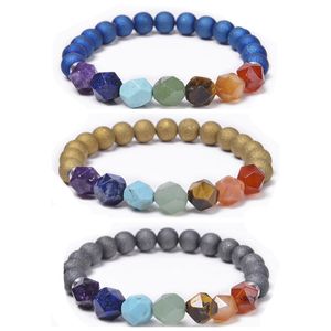 Frauen Stein Perlen Stränge Armband Energie Ausgleich Yoga Facettierte Edelstein Perlen 7 Chakra Heilung Elastische Stretch Armreif Schmuck