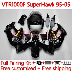 Kit de corpo para Honda VTR1000F Superhawk VTR1000 111NO.0 VTR 1000 F 1000F 97 99 99 00 01 02 03 04 05 VTR-1000F 1997 1998 2000 2001 2003 2005 Lustroso Black