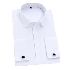 Vestido Blanco Camisas al por mayor-Camisetas de vestido de manga francesa para hombre Camisa de trabajo social de manga larga Non Iron Formal Camisa blanca sólida con gemelos