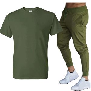 Męskie dresy sportowe dla mężczyzn Zestaw dresowy z krótkim rękawem bieganie do joggingu Długie spodnie na wiosnę i lato