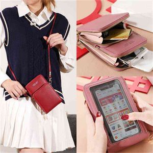 Wallets Women Bag 2022 New Fashion Touch Screen ombro celular Mini Crossbody sen Carteira de couro 220627
