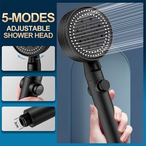 Shower Head Water Saving Black 5 Mode Adjustable High Pressure One-key Stop Massage Eco Bathroom Accessories 220401