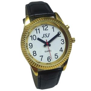 Kol saatleri alarm işlevi tarihi ve saati ile Fransızca konuşma saati beyaz kadran altın kasa taf-20wristywatches
