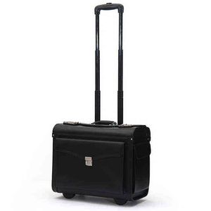 Travel tale inch Black carry on suitcase PU leather cabin trolley busy boarding crew luggage J220707