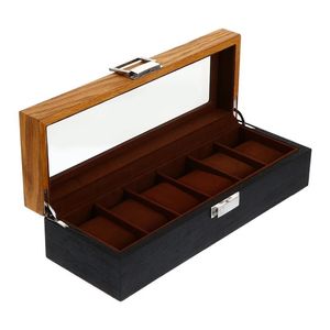 6 Slots Retro Wood Watch Display Box Organizer preto relógio de madeira Caixa de madeira Relógio de armazenamento Packing Boxes de joalheria