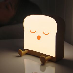 Night Lights Lovely Cute Toast Light with With Patting Switch Led USB Charging Restaurant As Gift Girls/Boys Room Bedside Study Store