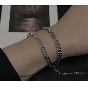 Gliederkette Punk Büro Herrenanzug Langes Kreuz Titan Stahl Armband Curb Cuban Black Männer Frauen Schmuck Geschenk 2022