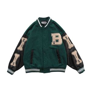 2020 Hip Hop Streetwear Baseball Jacket Coat Letter B Bone Borderyer Stand-Up Collar STREETHEATH JAPETO BOMBER COLLEGE T220728