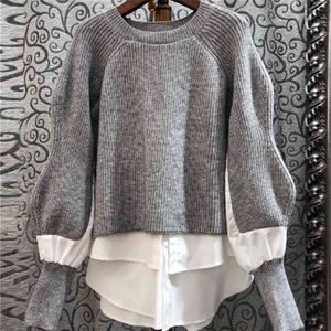 Весенняя мода Свободная рубашка-свитер Большой размер Корейская версия Клетчатая рубашка в полоску Патч Вязаный свитер Пуловеры Junper 201204