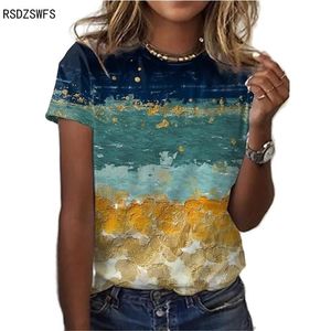 패션 쇼트 슬리브 레이디 유화 3D 꽃 프린트 티셔츠 여름 라운드 목 캐주얼 느슨한 큰 크기 셔츠 XXS 6XL 220628
