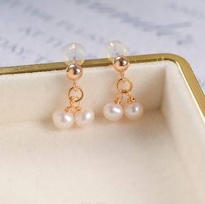 925 silver needle small bell Ear Studs Dangle & Chandelier natural Freshwater pearl Earrings white Lady/girl Fashion jewelry