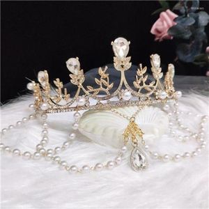 Hair Clips & Barrettes Lolita Crown Rhinestone Pearl Tassel Headdress Bridal OrnamentHair Tris22