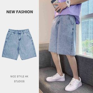 Men's Shorts Male Women Same Korean Style Straight Denim Five-point Pants Casual Short Jeans Daily Wild Couple Models G0104