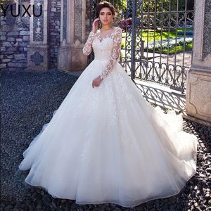 Luxus Langarm Ballkleid Brautkleider Echte Bilder Saudi -Araber Dubai Plus Größe Brautkleid Spitzenkathedrale Zug