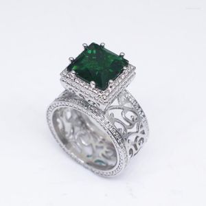 Wedding Rings Luxury Big Crystal Green Stone Ring Male Female Silver Color Engagement Vintage Party For WomenWedding Edwi22