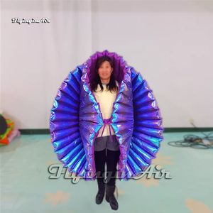 Dancing Party Performance Inflatable Costume Shiny Purple Walking Blow Up Flower Suit For Catwalk Stage And Fashion Show