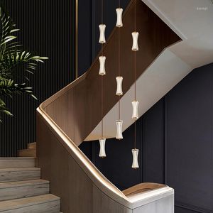 Anh￤ngerlampen Treppe Lange Kronleuchter Nordic Modern Modern High-End EL Lobby Atmosph￤rische Lampendekoration Loft Duplex Geb￤ude Villa Pendent