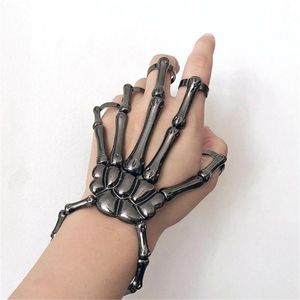 Pierścionki ślubne Halloween Bransoletka dla kobiet gotycka punkowa ręka szkieletowa elastyczność Regulowana bransoletki akcesoria imprezowe