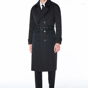 Trench da uomo Cappotto tinta unita Uomo Classico Doppiopetto Uomo Lungo Uomo Nero Risvolto Soprabito stile britannico 3XLMen's Viol22