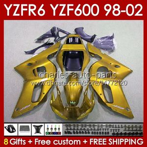 Fairings Kit för Yamaha YZF 600 CC YZF-600 YZF R6 R 6 98-02 BODY 145NO.155 YZF600 600CC COWLING YZF-R6 1998 1999 2000 2001 2002 YZFR6 98 99 00 01 02 OEM BOODWORCH GLOSSY GOLD