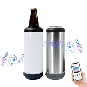 16oz Sublimation 4 in 1 Bluetooth Speaker Cooler Can Cooler with Speaker Wireless Intelligent Music Cups Stainless Steel Smart Water Bottle