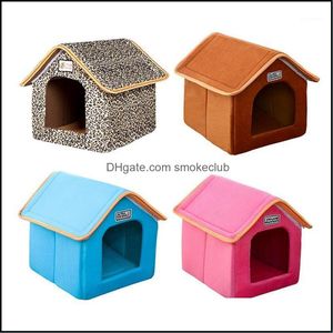 Katlanabilir Pet House Yatak Yuva Mat Ile Yumuşak Kış Köpek Yavru Kanepe Yastık Kennel Köpekler Kedi Küçük Orta Damla Teslimat 2021 Evler Kennels