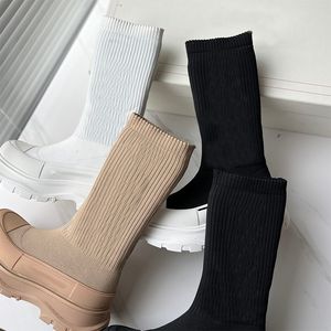 New Graffiti Knit Tread Slick Boot Designer Women Boots Fashion Black Boot Ribbed Knit Sock Upper High Top Sock Boots With Box NO386