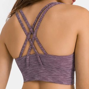 Yarn Dyed Sports Underwear Women's Tanks Vest Cross Back Gathering Running Yoga Fitness Bra Gym Casual Workout Tank Tops Shirt