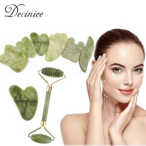 Massager twarzy Kamień naturalny Xiuyu Jade Scraper Gua Sha Set Set Roller Masaż narzędzia do masażu twarzy Podnieś antyrnkle220429