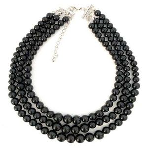 Pearl 3 -lager Multi Strand Black Necklace