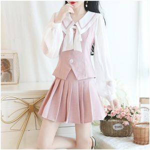 Clothing Sets Pink Japanese School Uniforms Anime COS Sailor Suit Tops Skirt JK Navy Style Students Clothes For Girl Long Sleeve OutfitCloth