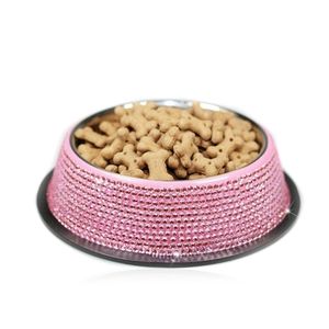 Crystal Pet Bowl Aço inoxidável embutido para cães de gato de gato tigela de água JS23 210320