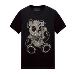 Mens Rhinestone Shiny T -shirt för sommaren - Kort ärm Crew Neck Tee Casual Tops Short Slim Fit Shirts Mercerized Cotton