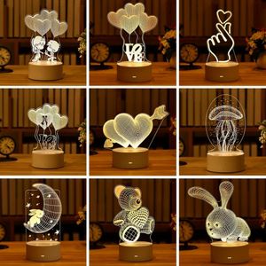 Hem romantisk 3D USB LED Night Light Acrylic Desktop Table Lamp Belysning vardagsrum sovrum dekoration för alla hjärtans dag fru gåva 20 stilar