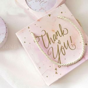 Gift Wrap 50pcs Mini Pink Heart "Thank You" Paper Bags Wedding Favors Candy Box Handbags Makeup Party Supplies 12x12x7cmGift