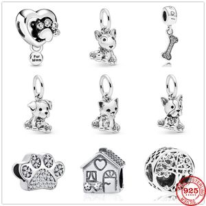925 STERLING Gümüş Dangle Charm Happy Labrador Köpek Kedi Kolye Boncuk Fit Pandora takılar bilezik DIY mücevher aksesuarları