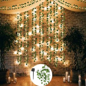 Strängar lvy Fairy String Lights Solar Battery Powered Wedding Party Garden Outdoor Wall Staket lämnar lampor Hem sovrum Dekoration LED