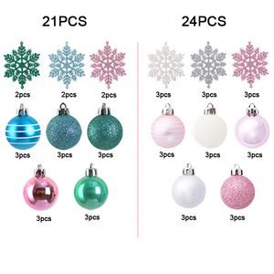 21pcs24pcs pequenas bolas de natal bolas de natal de neve árvore de natal enfegando enfeites de bola azul rosa decoração de árvore de bola 201027